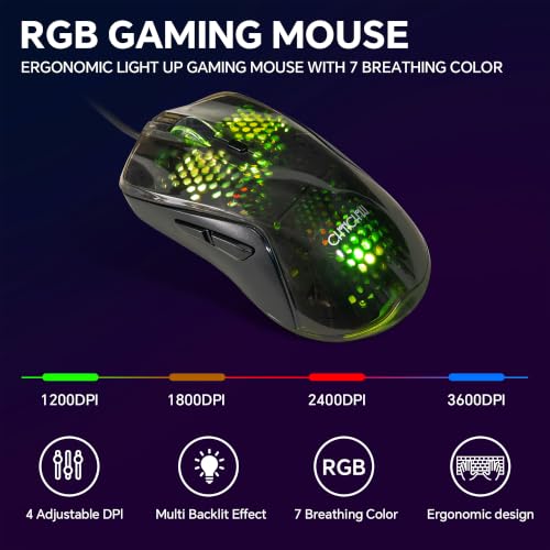 CHONCHOW 60% Gaming Keyboard and Mouse Combo,68 Keys Wired LED RGB Backlit | Gaming Keyboard and RGB Backlit Mouse, Small Light up Keyboard for PC Xbox PS4 (Black) - color: Black
