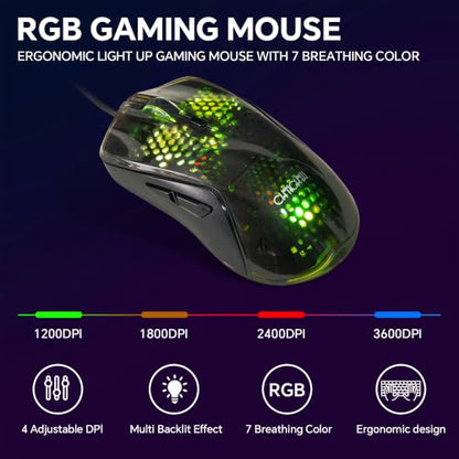 CHONCHOW 60% Gaming Keyboard and Mouse Combo,68 Keys Wired LED RGB Backlit | Gaming Keyboard and RGB Backlit Mouse, Small Light up Keyboard for PC Xbox PS4 (Black) - color: Black