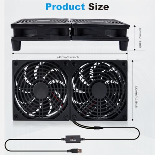 Quiet Dual 120mm USB Fan Dual-Ball Bearings, USB Fan 5V, with L/M/H 3-Degree Speed Controller High Airflow Cooling Fan for Router Modem Receiver DVR PlayStation Xbox TV Box - size: Dual 120mm