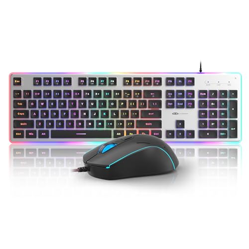 Camiysn Gaming Creamy Keyboard and Mouse, Black 104 Keys RGB and 6 Speed RGB Mouse Combo, Pudding Keycaps Silent Computer Keyboard for Computer/PC/Laptop/Mac/Windows/Office - color: Black