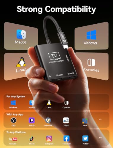 JSAUX Video Capture Card Intended for Nintendo Switch 2/Steam Deck/ROG Ally | 4K 60Hz HDMI Passthrough, 1080P 60FPS Record, Compatible with Nintendo Switch 2/Steam Deck/ROG Ally/Legion/Phone/Laptop