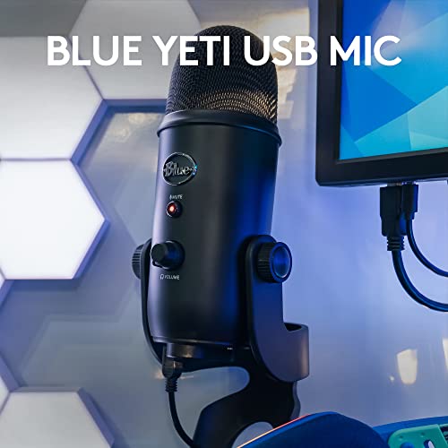 Logitech Blue Yeti Game Streaming Kit with Yeti USB Gaming Mic, Blue VO!CE Software, Exclusive Streamlabs Themes, Custom Pop Filter, PC/Mac/PS4/PS5 - Blackout