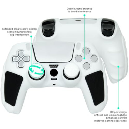 Anti-Slip White PS5 Controller Skin,Soft Thicken Studded Protective Silicone Cover Skin Grips Compatible with PS5/Slim/Pro Controller and 8 PCS Thumb Grips Caps. (White & Black) - color: White & Black