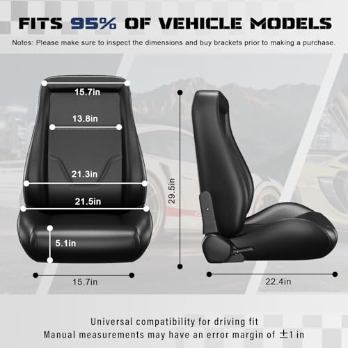 2 Pcs Adjustable Universal Racing Seats with Double Sliders, Reclinable Clasic Car Bucket Seats, 1 Pair of Sport Seats for Vehicles (OBS-Black) - color: OBS-Black