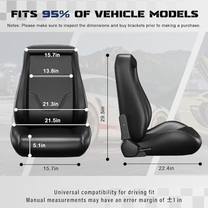 2 Pcs Adjustable Universal Racing Seats with Double Sliders, Reclinable Clasic Car Bucket Seats, 1 Pair of Sport Seats for Vehicles (OBS-Black) - color: OBS-Black
