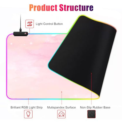 RGB Large Gaming Mouse Pad, Extended Mouse Pad with 12 Lighting Effects, Water Proof Mutispandex Surface, Non-Slip Rubber Base, 80x30 cm / 31.5×11.8 in (Pink Nebula) - color: Pink Nebula