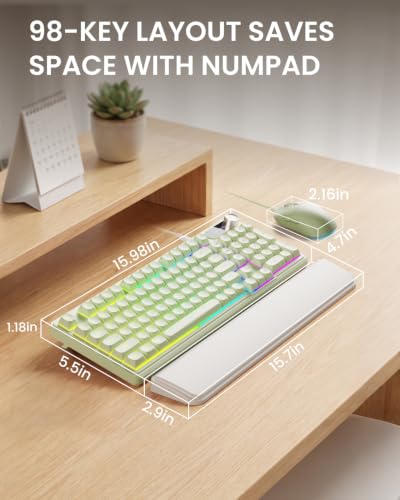 EWEADN Wired Keyboard and Mouse Combo with Detachable Wrist Rest, Quiet Ergonomic Keyboard Mouse Set with Multimedia Knob, RGB Backlit, Double-Shot Keycaps Natural Typing for Laptop, PC - Green - color: Green