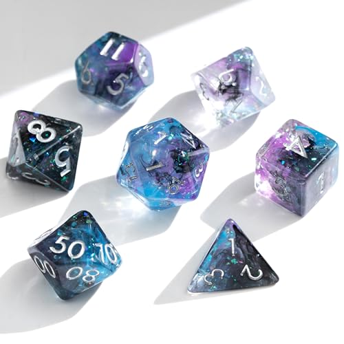 Astral Shroud Resin Dice Set for DND – 7pc Polyhedral Set with Glitter – Stunning and Cool RPG Dice for Dungeons & Dragons, and Other TTRPGs – Unique Natural Distribution - color: Astral Shroud
