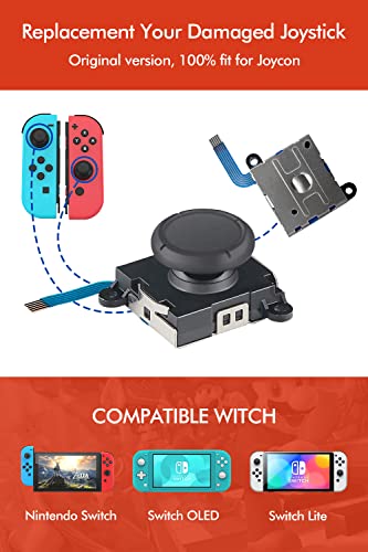 Joystick Replacement Kit for Joycon ( 48 in one), Joystick Replacement for Switch/ Switch Lite/ Switch OLED Joycon, Include 4 Thumb 3D Sticks, 4 Metal Buckles, 2 Screwdrivers, Pry Tool, 14 Thumbstick Grips