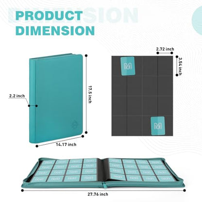 Premium Card Binder 16 Pocket,Trading Card Binder Holds up to 1000+Cards Sturdy Card Collection Album, Card Holder Folders for MTG, TCG, Game Cards & Sports Cards - color: 16Cyan