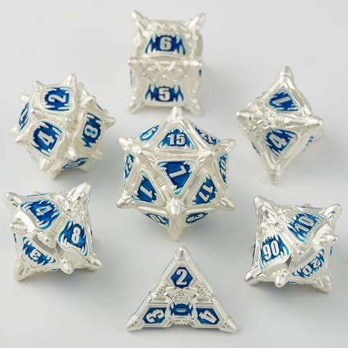 Surpass DND Metal dice Set Dungeons and Dragons dice for Dungeons & Dragons RPG dice Role Playing Game D20 D12 D10 D8 D6 D4 - color: Blue-white