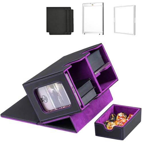MTG Deck Box for Commander with Dice Tray,Designed for MTG Commander | Card Deck Box Fits 200+ Double Sleeved Cards,Card Storage Box with 3 Dividers 2 card holder - color: Purple