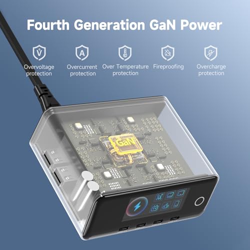 240W GaN Charger, 6-Port USB C Charger with 140W Max PD 3.1 Port, TFT-Screen Display Desktop Charging Station Adapter for MacBook Pro/Air M3/M2, Laptops, iPhone 17/16, Galaxy S24/S23, iPad, Steam Deck