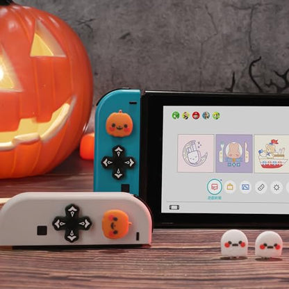 GeekShare Switch Accessories Cute Silicone Cross D-Pad Button Caps Set Joystick Cover - ABXY Key Buttons Sticker Spooky Gift Compatible with Switch/OLED Joysticks - Pumpkin & Ghost - color: Pumpkin & Ghost
