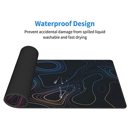 Topographic Contour Map XL Mouse Pad 31.5 x 11.8 Inch Gaming Mousepad Extended Large Mousepad with Nonslip Rubber Base Stitched Edges Laptop Desk Pad Home Office Supplies - color: Black Topographic 3