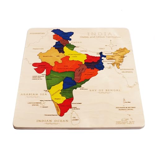 India Map Wooden Jigsaw Puzzle for Kids | 22 Puzzle Pieces | Learning & Educational Toy Gift for Boys & Girls Ages 4 Years and Above - style: India Map