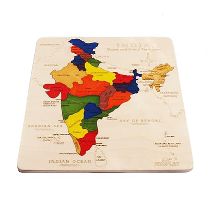 India Map Wooden Jigsaw Puzzle for Kids | 22 Puzzle Pieces | Learning & Educational Toy Gift for Boys & Girls Ages 4 Years and Above - style: India Map