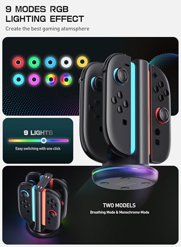 SUPCASE Charging Dock for Nintendo Switch 2 Joy Con, Black | Supports Dual-Side Charging, 9 Light Modes, Magnetic Controller, Fast Charger Stand Station