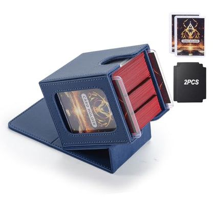 MTG Deck Box, Double Display Window MTG, Commander Deck Box Fits 120+ Single Sleeved Cards, PU Leather Magnetic Closure Card Box with 2 Dividers&2 Toploaders for TCG, CCG, Blue - color: Blue, size: 1 pack