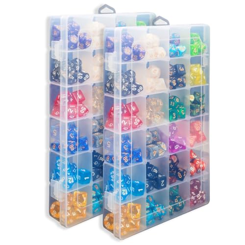 2 Pack DND Dice Storage Box Each 24 Grids Polyhedral Dice Organizer with Removable Dividers Holding Up to 1600 Dices Small Craft Containers for Dice Collectors or RPG D&D Games (Box only) - size: Box only