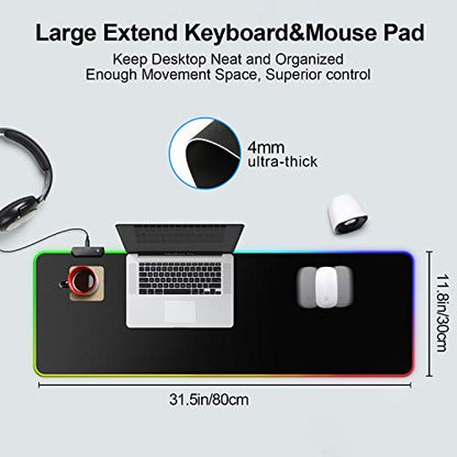 RGB Gaming Mouse Pad Extended Large LED Mouse Pad Anti-Slip Base Computer Keyboard Mouse Mat for Gaming Computer/Laptops/Office Desk (31.5 x 11.8 x 0.16 in, Black)