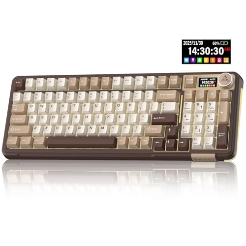 SOLAKAKA A99 Pro Mechanical Keyboard with LCD Screen & Metal Knob, Wireless Gaming Keyboard with BT5.0/2.4GHz/USB-C, Hot Swappable Creamy Keyboard, Gasket Structure, RGB Backlit, for Win/Mac - color: Milk Coffee Brown