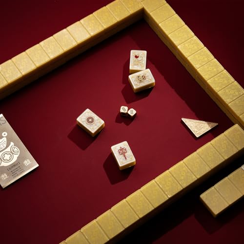 Premium Mahjong Set in Elegant Gift Box with Large Acrylic Tiles | Chinese Mahjong Game Set for Adults, Easy-to-Handle Tiles, Luxury Tabletop Set for Gifting, Family Gatherings & Collection - color: Gold