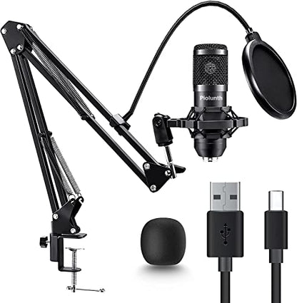 USB Microphone, Plug & Play 192kHz/24bit Cardioid Condenser Studio Mic Kit with Professional Sound Chipset Mount Pop Filte and Boom Arm for Recording, Gaming, Streaming, Skype, Podcast