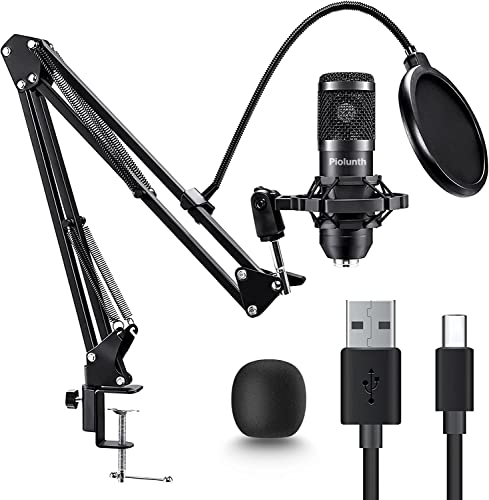 USB Microphone, Plug & Play 192kHz/24bit Cardioid Condenser Studio Mic Kit with Professional Sound Chipset Mount Pop Filte and Boom Arm for Recording, Gaming, Streaming, Skype, Podcast