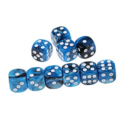 10PCS Polyhedral Dice D6 Dice 16mm Acrylic Dice Game Dice for RPG MTG DND Dice Table Games (Blue Black) - color: Blue Black