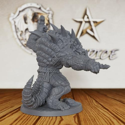 32mm Scale Lizardman Warrior RPG Accessory - Fantasy Minis Figurine for Role Playing & Miniature Game - Unpainted Resin RPG Figure for DM & Dungeon Masters - Zantaroth Lizard Champion (AS44)