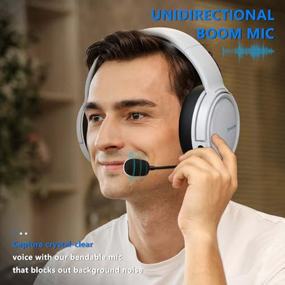 BINNUNE Wireless Gaming Headset — 2.4GHz Low-Latency USB Dongle + Bluetooth, 50mm Drivers 7.1 Surround, Noise-Cancelling Mic, 40H Battery — Over Ear Wireless Headphones for PS5, PC, Laptop, White - color: White, style: For PS5