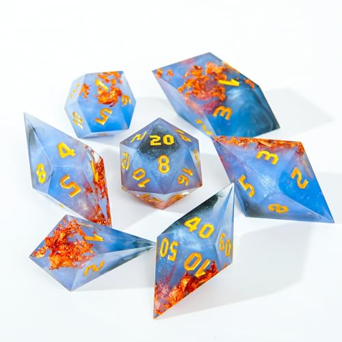 Sharp Edge Star DND Dice Set Handmade 7 Accessories Galaxy Dice for Dungeons and Dragons TTRPG Games, Multi-Sided RPG Polyhedral Resin Sharp Edge Dice Roleplaying Games（Galaxy） - color: Star