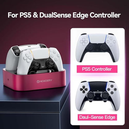 NEWDERY for PS5 Controller Charger Station Compatible with Dualsense Edge | Fast Charging Dock with Led Indicators, Dual Charging Stand for PlayStation 5 & DualSense Edge Controller - color: Volcanic Red