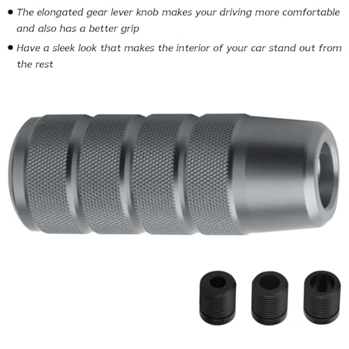 Osilly 3.74 Inch Aluminum Shift Knob with 3 Threaded Adapters, Gray | aluminum alloy construction, ergonomic extended grip, supplied adapters, for manual and select automatic cars, interior parts - color: Gray