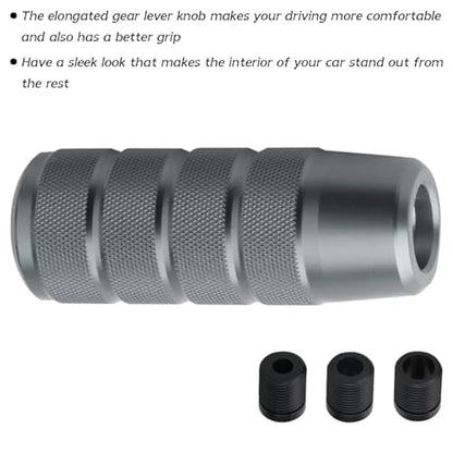 Osilly 3.74 Inch Aluminum Shift Knob with 3 Threaded Adapters, Gray | aluminum alloy construction, ergonomic extended grip, supplied adapters, for manual and select automatic cars, interior parts - color: Gray
