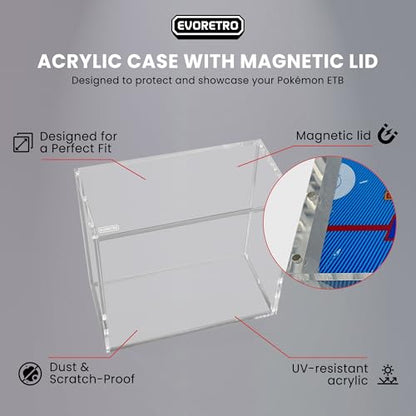 EVORETRO ETB Acrylic Case Protector for Pokemon, Magnetic-Lid Design | 1 Pack | 4.0mm Thick | UV-Resistant & Acid-Free | Stackable | Clear | Scratch-Resistant | Not for Booster Box, UPC, SPC - style: ETB Magnet (1)