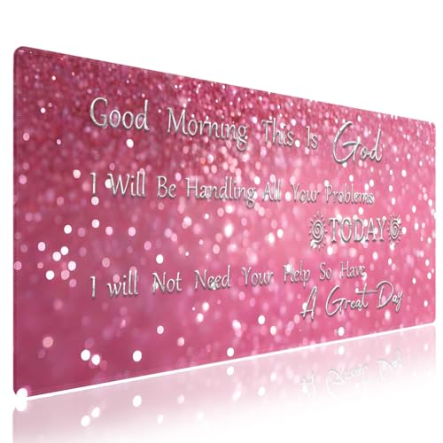 Good Morning This is God Large Mouse Pad, Pink Glitter Christian Desk Mat | Keyboard Mat Stitched, 31.5" x 11.8", Inspirational Quote, Religious Faith, Positive Encouragement Decor, Blush Sparkle - color: Vibrant Design J07K