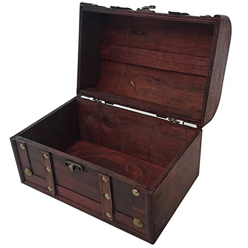 Wood and Leather Treasure Decorative Storage Chest With Lock and Lids - Handcrafted Small Stash Box for Home Decor