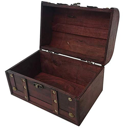 Wood and Leather Treasure Decorative Storage Chest With Lock and Lids - Handcrafted Small Stash Box for Home Decor