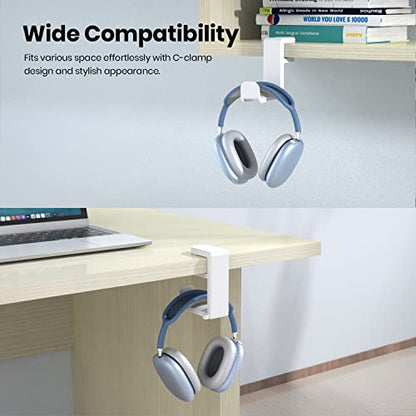 EURPMASK PC Gaming Headset Stand - Adjustable Clamp-on Headphone Holder, 360 Degree Swivel & Cable Clip Organizer - White - color: White