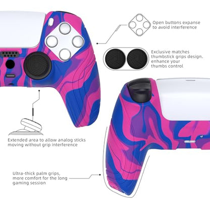 eXtremeRate PlayVital Samurai Edition Anti-Slip Controller Silicone Skin for ps5, Ergonomic Rubber Protective Case for ps5 Controller with Thumb Stick Caps - Pink & Purple & Blue - color: Pink & Purple & Blue