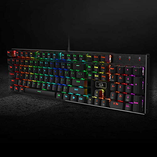 Redragon K556 RGB LED Backlit Wired Mechanical Gaming Keyboard, 104 Keys Hot-Swap Mechanical Keyboard w/Aluminum Base, Upgraded Socket and Noise Absorbing Foams, Quiet Linear Red Switch - color: Black, size: Red Switch
