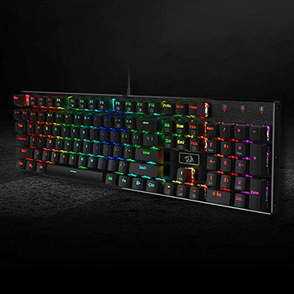 Redragon K556 RGB LED Backlit Wired Mechanical Gaming Keyboard, 104 Keys Hot-Swap Mechanical Keyboard w/Aluminum Base, Upgraded Socket and Noise Absorbing Foams, Soft Tactile Brown Switch - color: Black, size: Brown Switch
