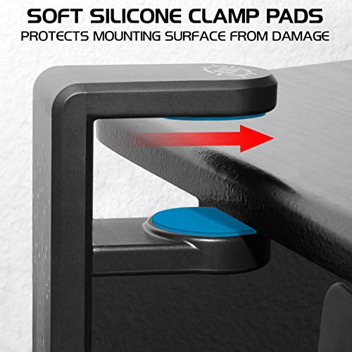 ENHANCE PC Gaming Dual Headphone Stand - Clip-On Desk Headphone Holder with Adjustable 360 Rotation, Under Desk Headset Holder, Universal Fit, & Double Cable Loops Organizer with Silicone Pads