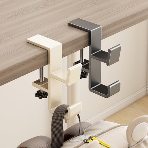 2 PCS Desk Bag Hook, Purse Hook for Table, Aluminum Under Desk Handbag Hanger, Desk Mount Backpack Holder, Umbrellas, Headphone Holder, Back to School Essentials - Cream+Gray - color: Cream+Gray