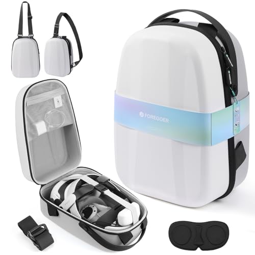 FOREGOER Hard Carrying Case for Meta Quest 3/3S/Oculus Quest 2, Large Space Compatible with BOBOVR S3 Pro/M3 Pro/Kiwi Design Battery Head Strap and All Accessories, Ideal for Travel and Home Storage - color: White, size: L/For 3rd Head Strap