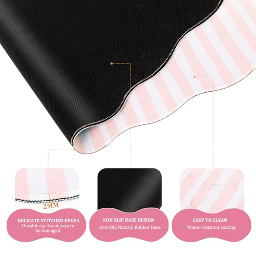 L-SPOUTTO Pink Striped Mouse Pad Set,Scalloped XXL Desk Mat + Ergonomic Mouse Wrist Rest + Gel Keyboard Wrist Rest for Keyboard 65%/75%,3in1 Large Desk Pad for Desktop Home Office Computer Game - color: Pink Striped