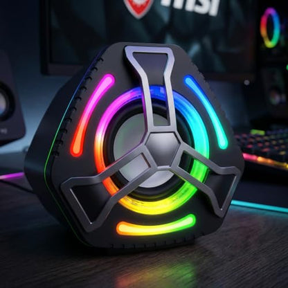 1 Pair Computer Speakers, Portable Mini PC Speakers, Desktop Gaming Speaker with Subwoofer, RGB Colorful Lights, Dual Volume, USB Powered, 3.5mm Aux Input, Stereo Surround Sound