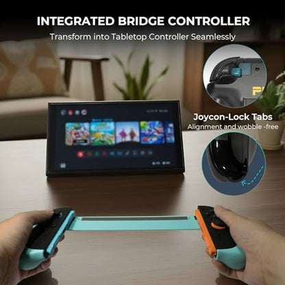 Plenbo FoldeX Switch 2 Grip Case with Detachable Flip Cover- Turquoise/Mint | Dockable Ergonomic Handheld Protective Hard Shell for Nintendo Switch 2, 3-Mode Compatible Joy-Con 2 Controller Grip - color: Turquoise & Mint